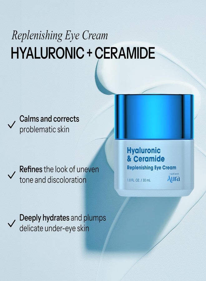 Radiant Aura Hyaluronic Acid & Ceramide Eye Cream For Dark Circles - Dermatologist Tested, Anti Aging Korean Skin Care - Deep Hydration & Depuffing Eye Treatment - Vegan, Clean Beauty - 1.0 Fl Oz - Image 2